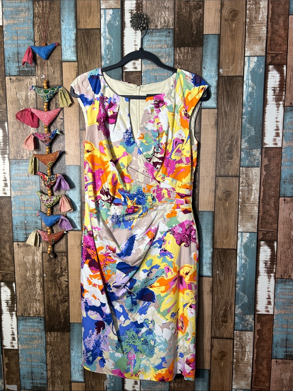 Adrianna Papell Multicolor Abstract Floral Sheath Dress